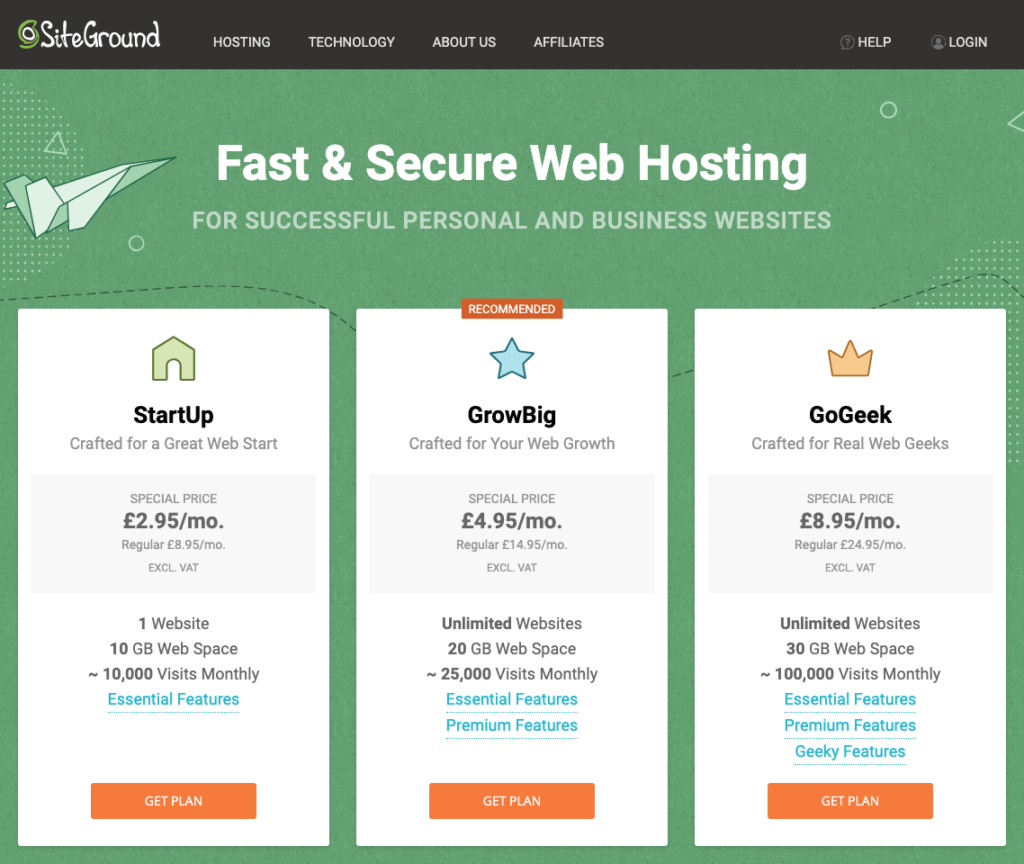 Siteground hosting options