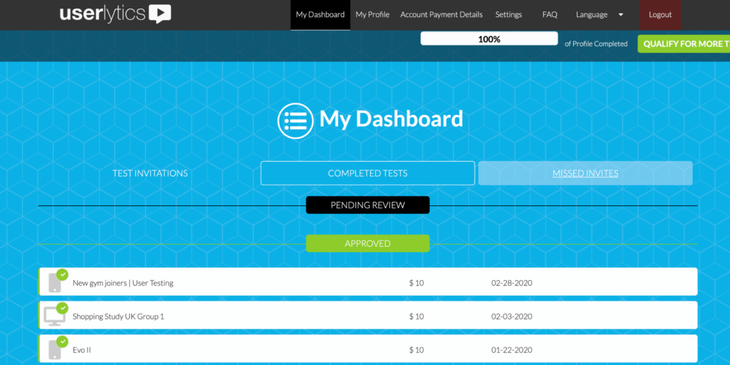 Userlytics.com payouts