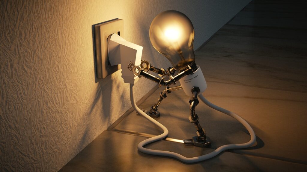 light bulb man pulling plug out wall