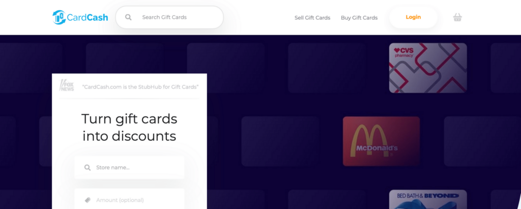 sell gift card on CardCash website