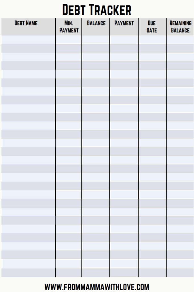 From Mamma With Love Debt Tracker Printable