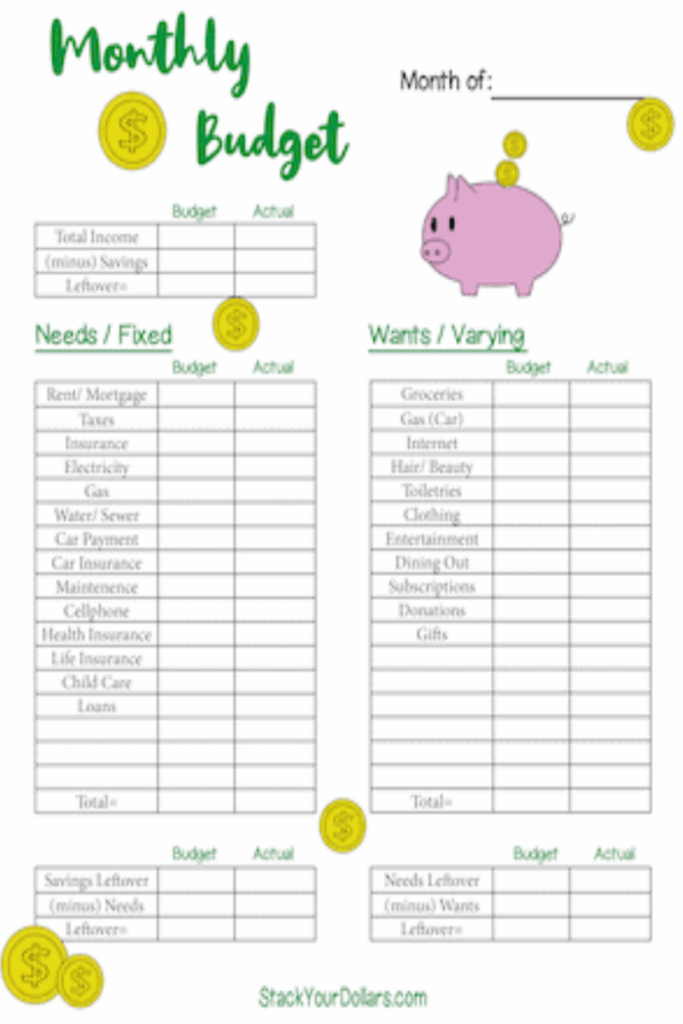 Stack Your Dollars Free Budgeting Printables