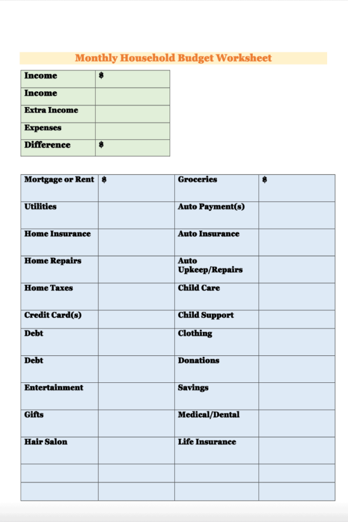 Intelligent Domestications Household Budget Planner Printable