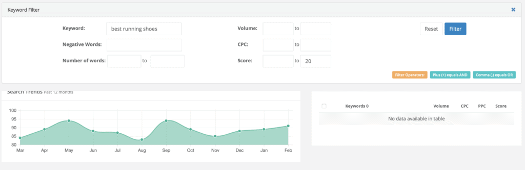 score filter maximum set to 20