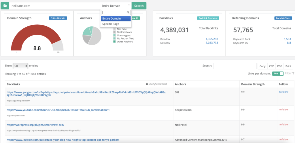 Backlink Checker - Keysearch tool