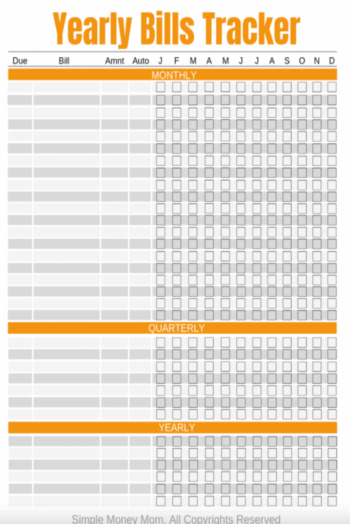 Simple Money Mom Yearly Bills Tracker