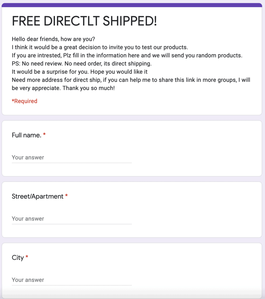 google docs for amazon direct shipping freebies that you need to fill in example
