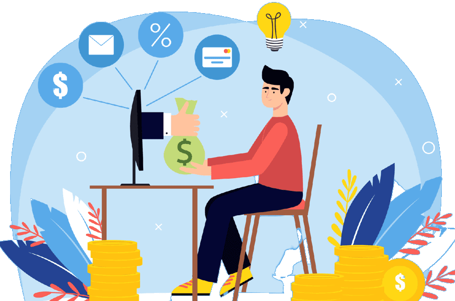 Illustration of a Man receiving a bag of money