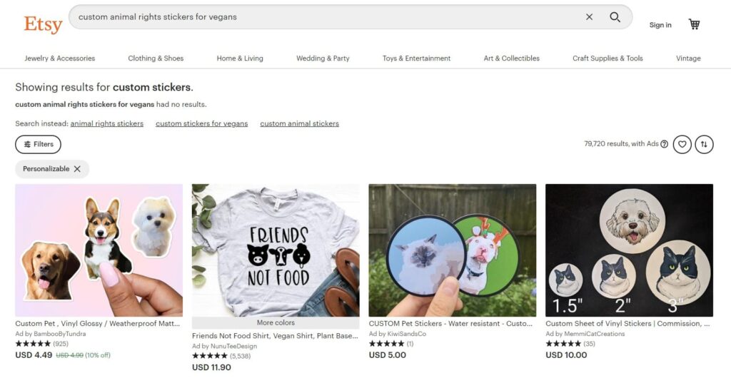 Choose a niche category on Etsy