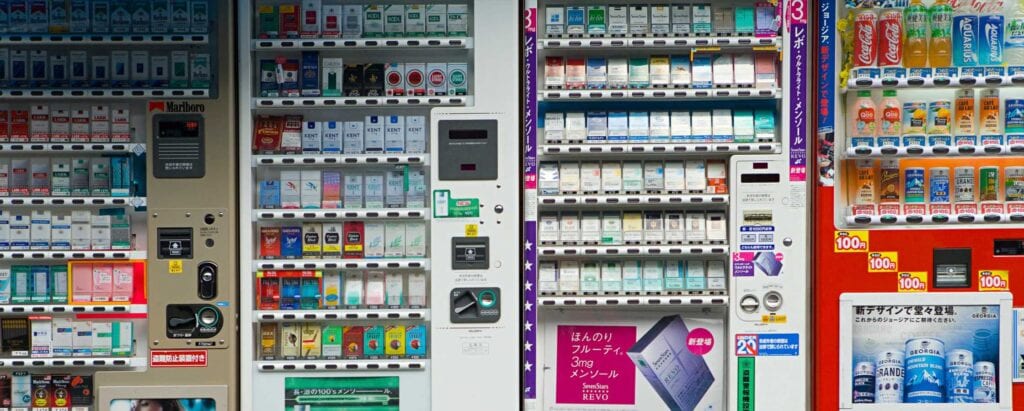 a front view of several vending machines 