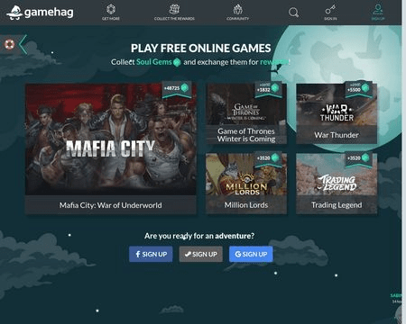 screenshot of Gamehag's website - Free online games