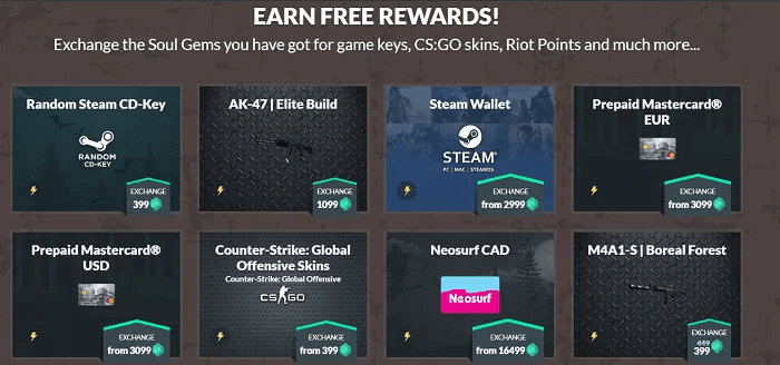 Gamehag review: Types of free rewards