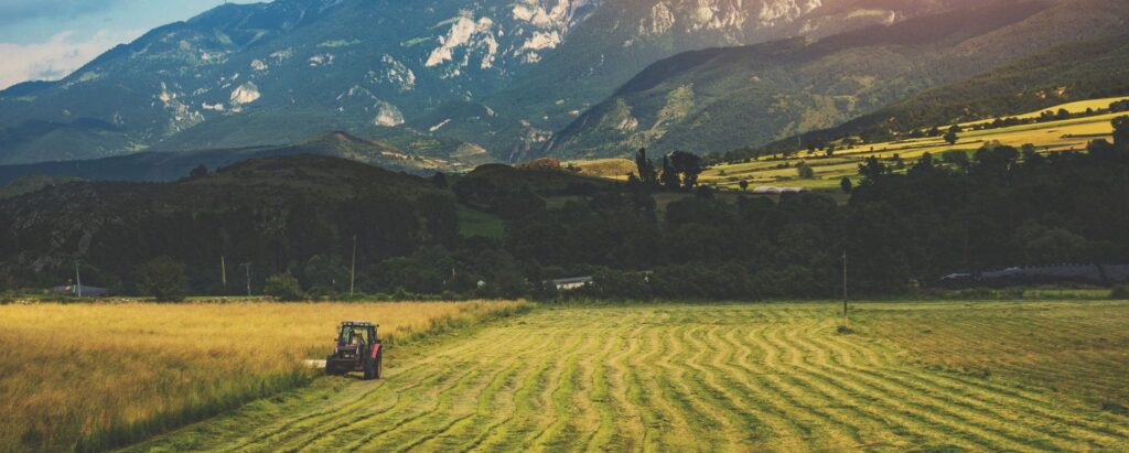 a view of vast green fields and mountains