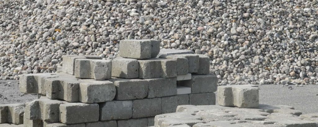 a pile of cement bricks and rocks