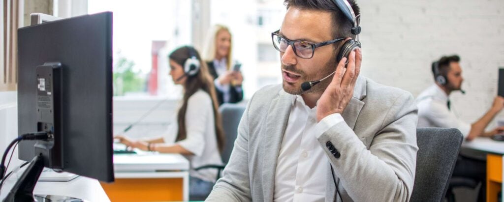 a customer service representative talking on a headset