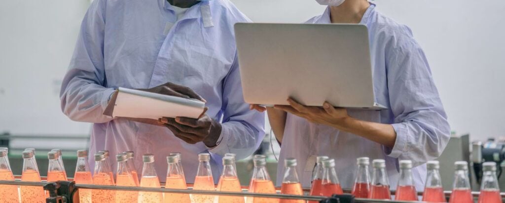 Non-durables industry employees overviewing production process