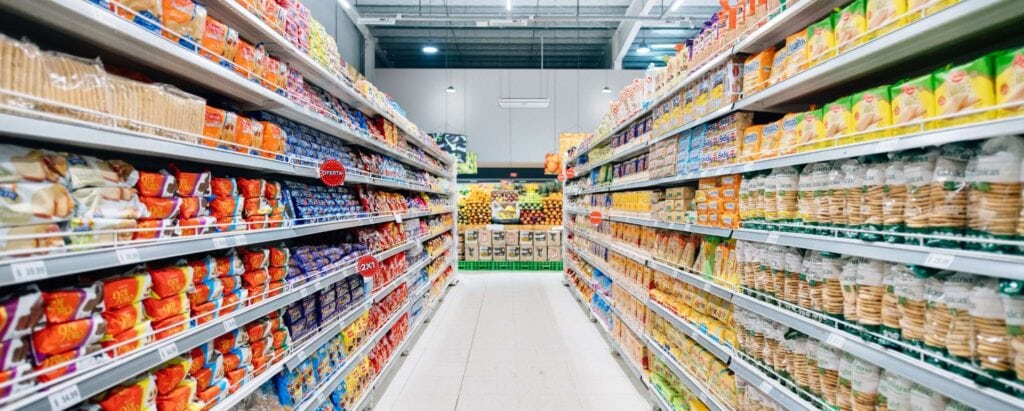 a view of a supermarket aisle