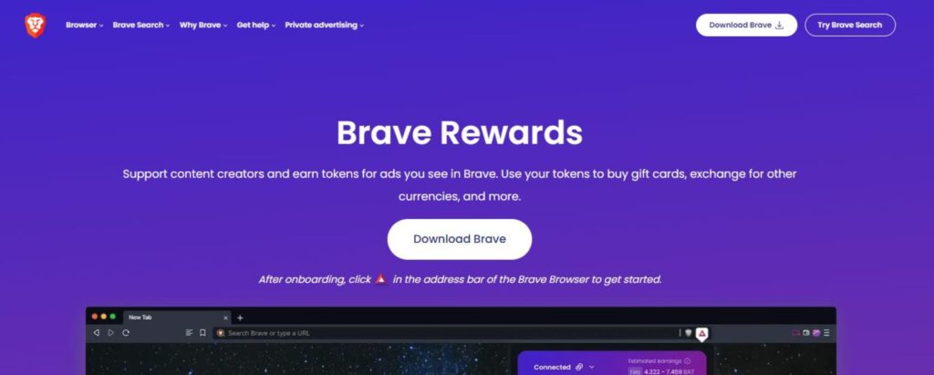 Brave Rewards homepage