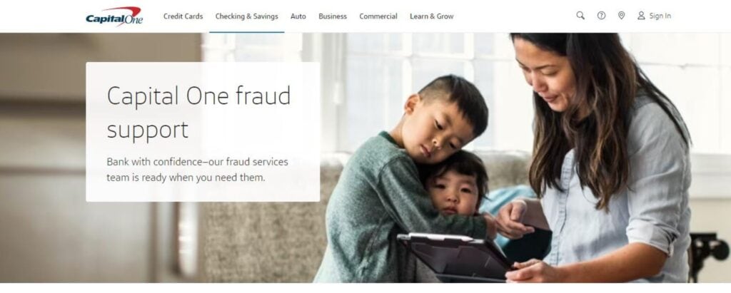 Capital One fraud support page