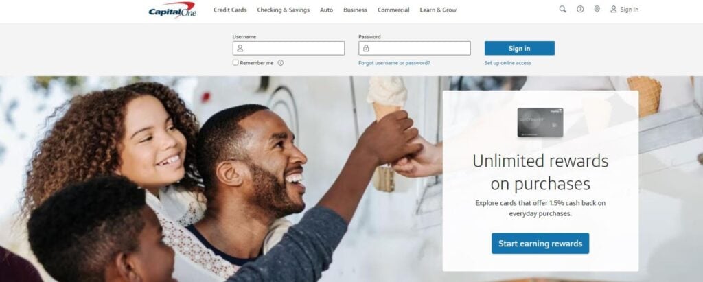 Capital One homepage