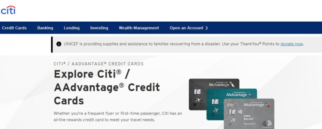 Citibank homepage