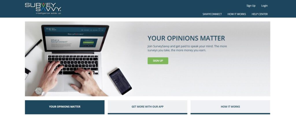 Survey Savvy homepage