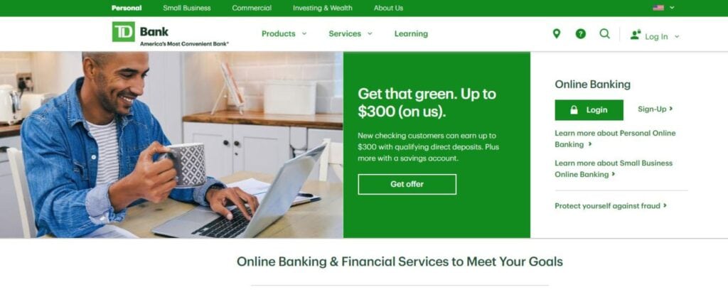 TD bank homepage